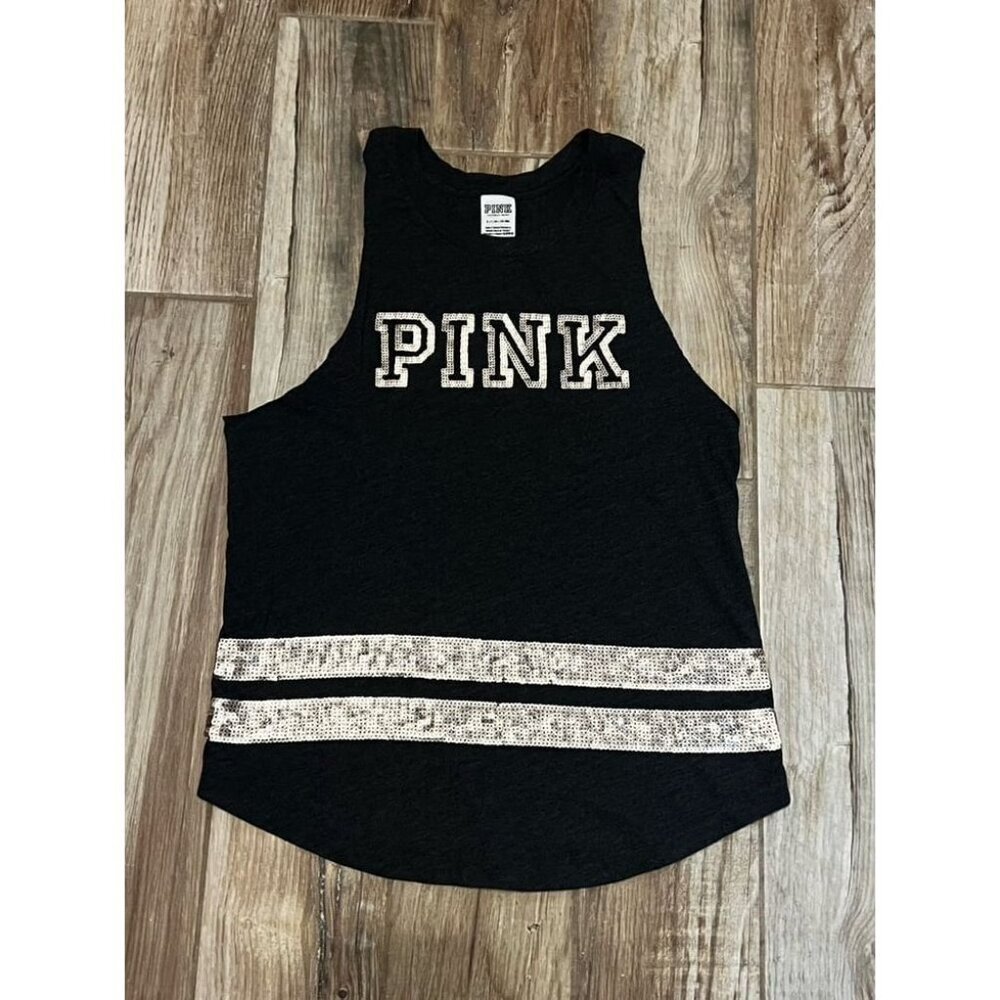 Victoria's Secret PINK Bling Grey Knit Muscle Tank Top Tee T-Shirt